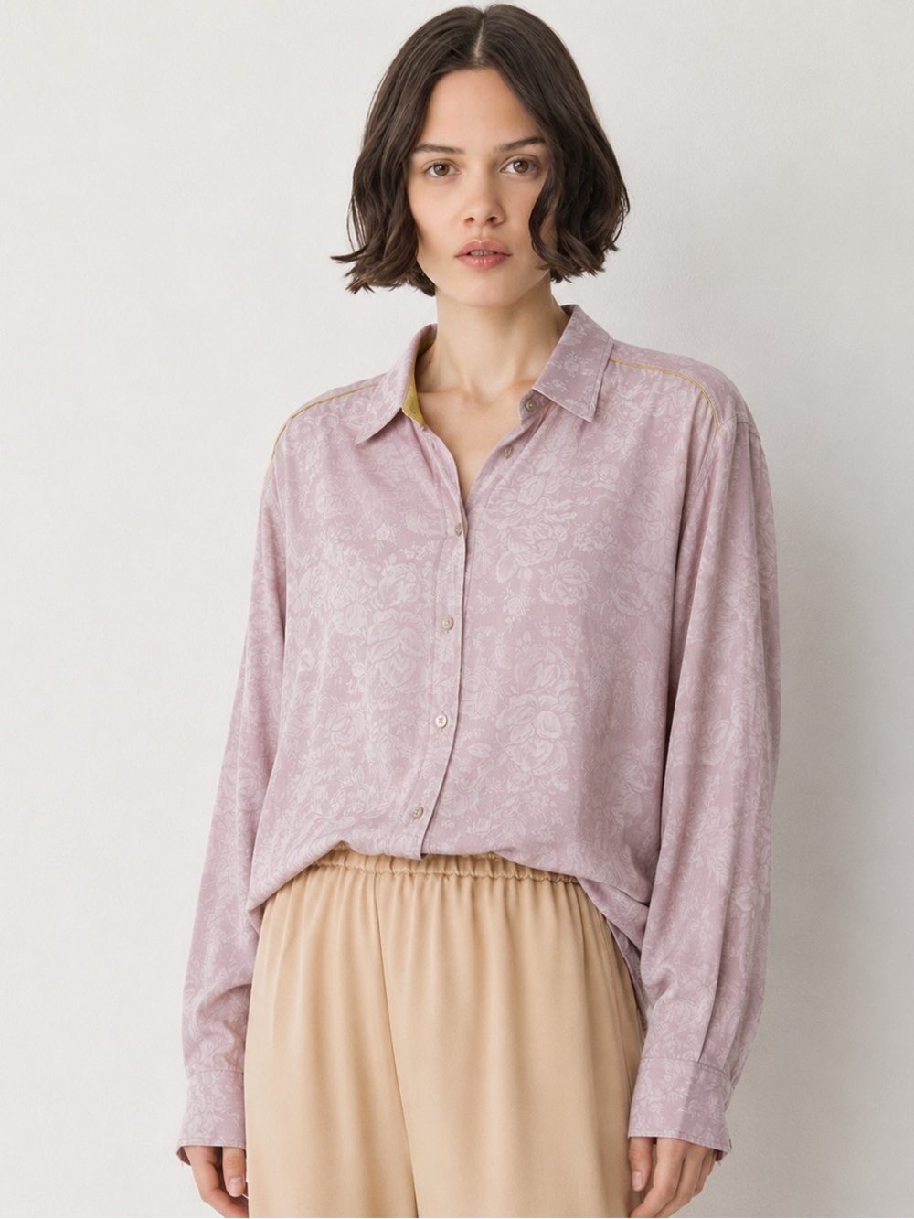 Forte Forte Light Lavender Floral Jacquard Button-Down Shirt size 2
